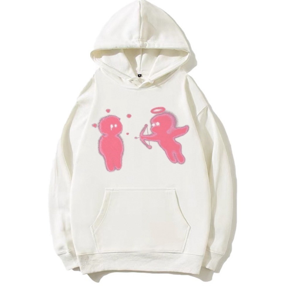 Aoklok Sz Large Cream Hoodie Pink Angels Shoot Demons Hoodie Valentines
